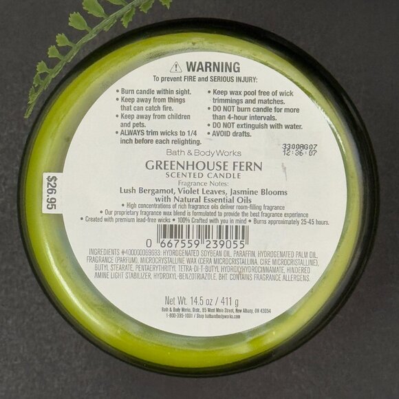 BBW Greenhouse Fern Bath & Body Works 3 Wick Candle - Picture 10 of 10